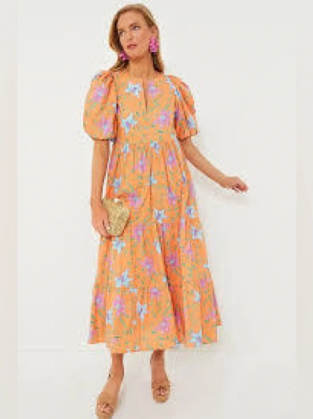 EUC Tuckernuck Hyacinth House Orange Floral Cisco Tiered Maxi Dress Small